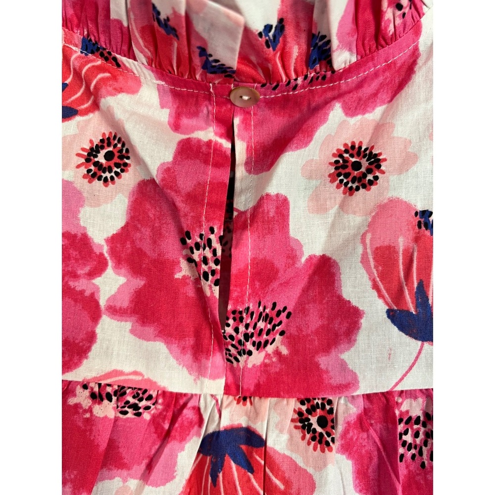 Jodifl Womens Pink Floral Poppy Ruffle Neck Flutter Sleeve Babydoll Top Medium - Picture 3 of 11